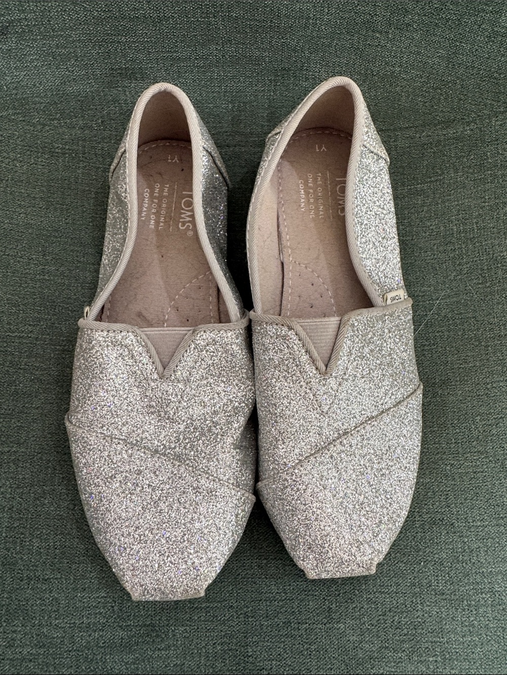 TOMS Youth Glitter Slip-Ons — Silver